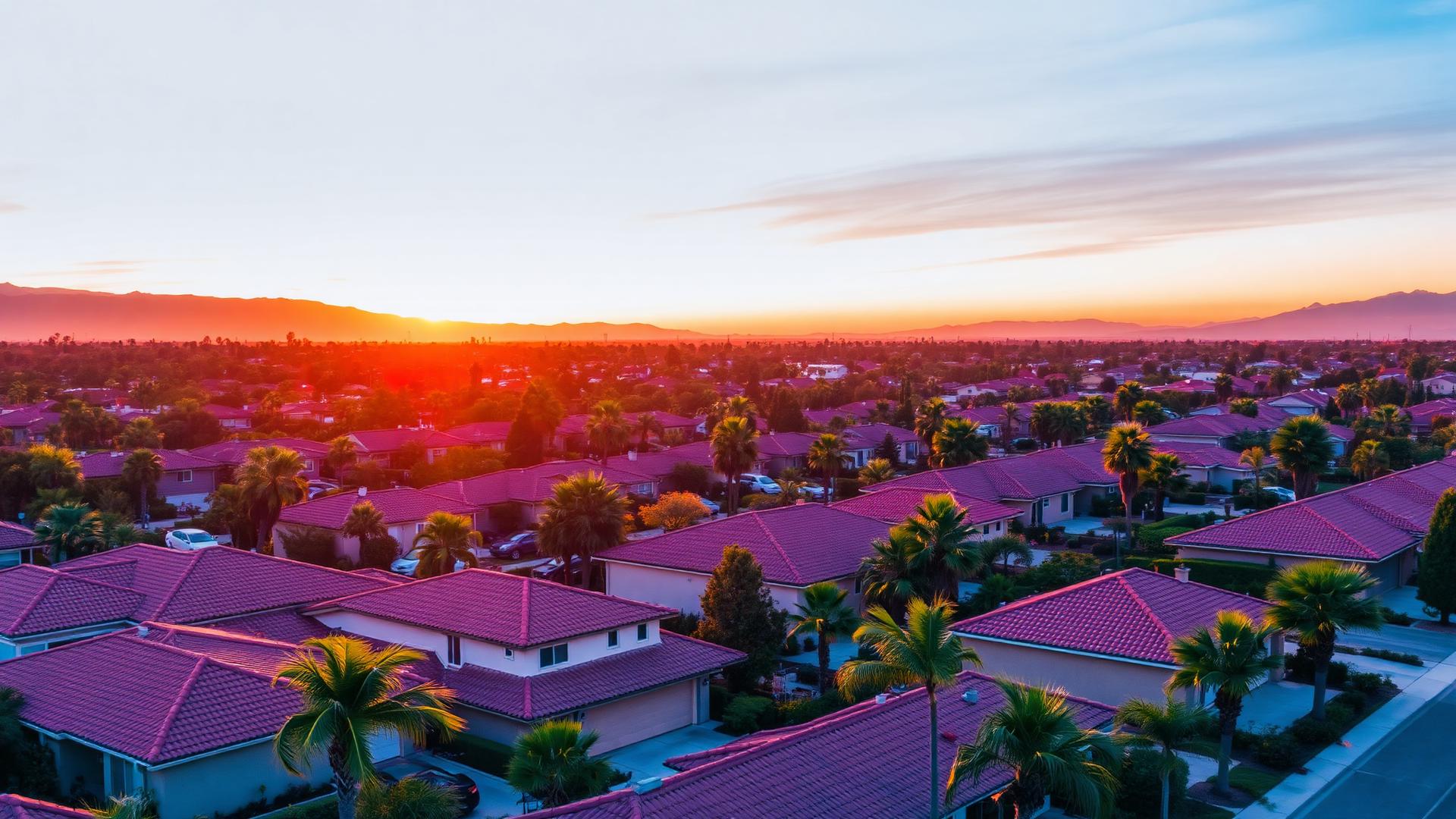 California neighborhood at sunset